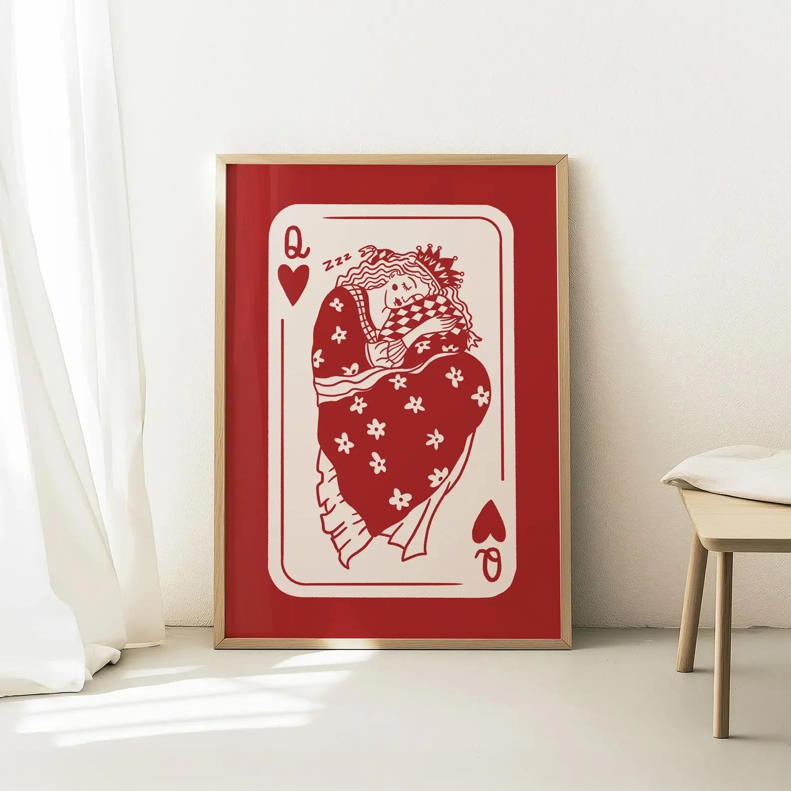 Queen of Hearts Wall Art Print | Colorful Playing Card Digital Download | Maximalist Card Decor | Dopamine Queen Illustration