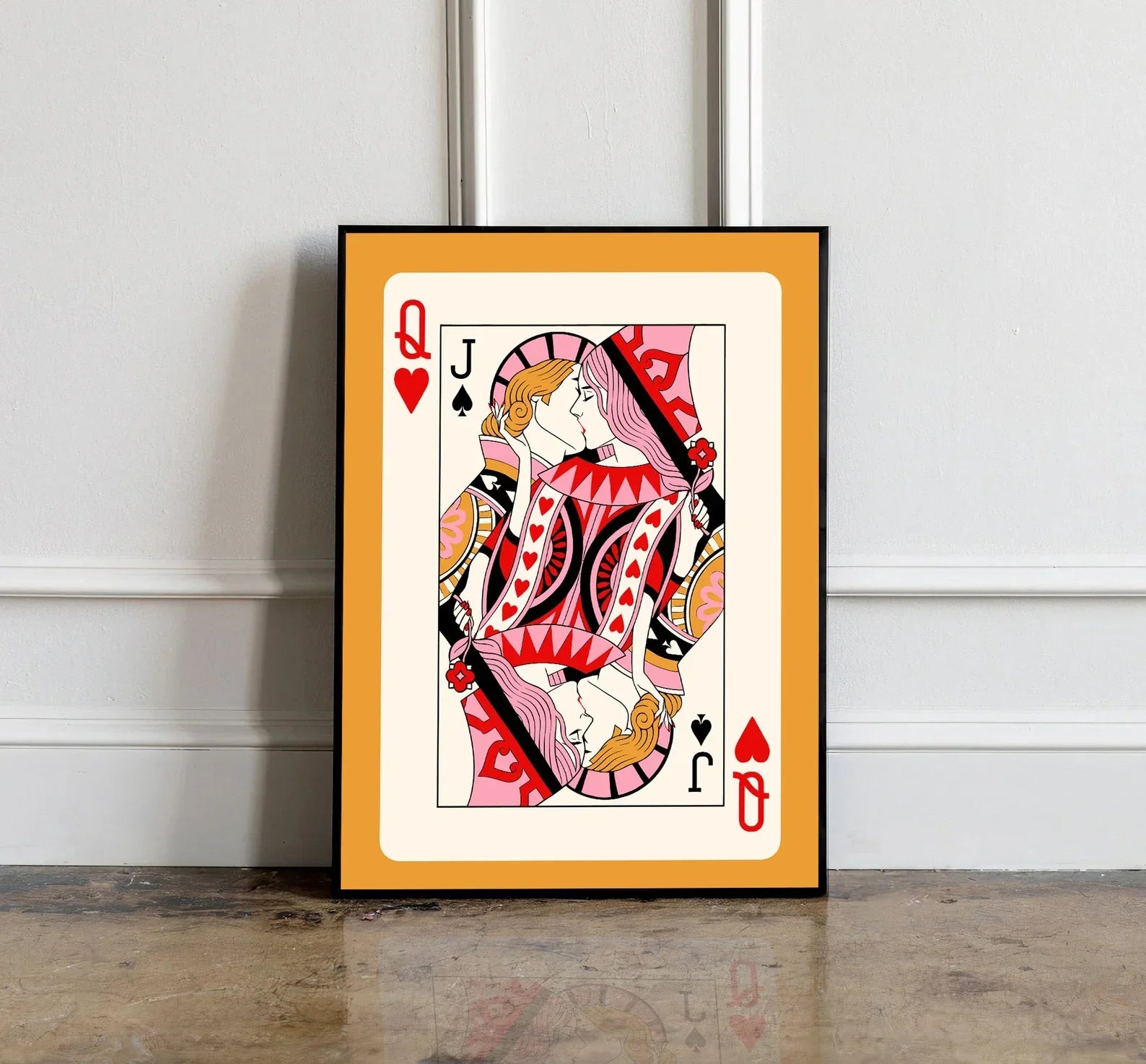 Queen of Hearts Wall Art Print | Colorful Playing Card Digital Download | Maximalist Card Decor | Dopamine Queen Illustration